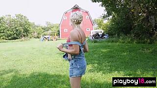 uh big boobed blondie jenessa dawn strips naked outdoors...