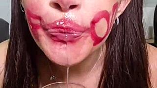 Hey, watch her devour junk food then puke it wildly on big ass!