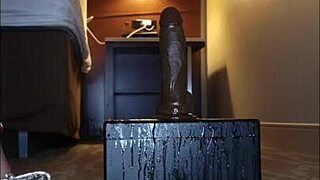 Chubby EBONY MILF RIDES DILDO In HEELS Until SQUIRTING