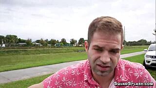 blonde milf mandy rhea gags on nicky rebel's huge cock deepthroat