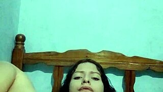 Latina amateur solo masturbates natural tits in bedroom until intense homemade cum