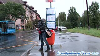 big-titted euro babe rides grandpa's cock eagerly