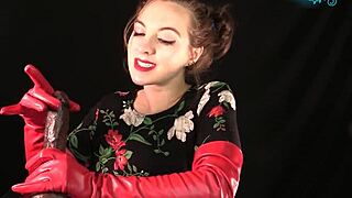 my red leather gloves strokin that cock so dirty