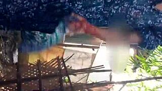 Slim village girl bathes showing tits ass for country anal