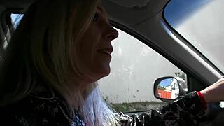 Blonde cougar munches muff then fucked in car 🚗💦