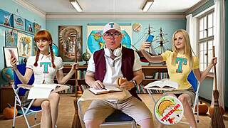 Torcelini Halloween Witch Teacher Rides Broomstick in Shaved Pussy Lesson