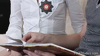 hey freja, skip studying for teacher's hard blonde blowjob break