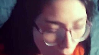 Slutty Glasses Latina Girlfriend Gives Excellent Deep Blowjobs