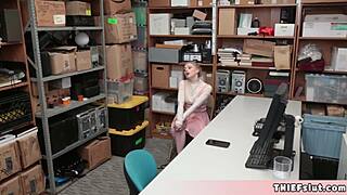 Reverend's cute blonde assistant caught shoplifting gets her tight teen pussy punished rough in backroom doggystyle fuck