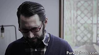 18yo petite teen bent over doggystyle for intense fetish drilling and facial finish.