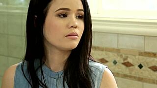 Lesbian babe rims ass and fingers trimmed pussy in steamy bathroom play