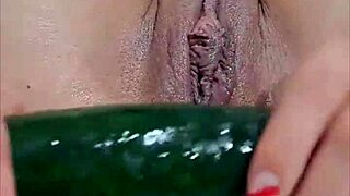 colombian milf masturbates anal cucumber double penetration squirt