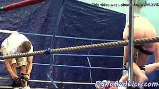 glamour wrestling babes finger and strap on lick pussies