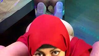 wife mia niqab shakes ass in thong mirror before swallowing hubby's cum