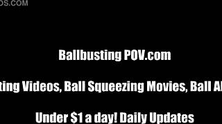 we're busting your balls black and blue femdom slave humiliation