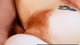 grounded guy pleasures curvy redhead's big tits and pussy