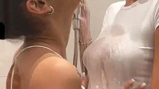 Lesbians Explode Passion Shower Sloppy Double BJ Cumswap Facial