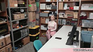 Reverend's cute blonde assistant caught shoplifting gets her tight teen pussy punished rough in backroom doggystyle fuck