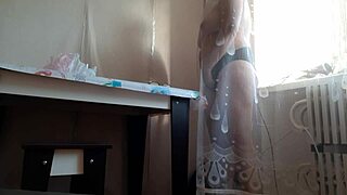 Caught stepmom masturbating wildly behind curtain orgasms fly