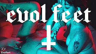 wet lesbian party girls scissor and lick toes to orgasm