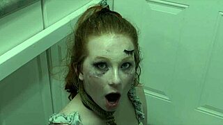 Degraded Redhead Slave Licks Cum Eagerly from Shiny Boot Sole