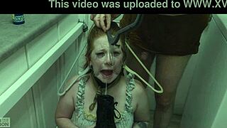 Degraded Redhead Slave Licks Cum Eagerly from Shiny Boot Sole