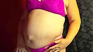 Pregnant Milf Wife Strips Wet Thong Panties Tease