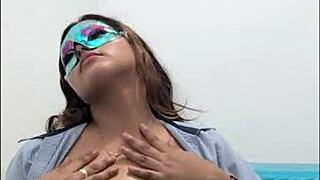 Brunette Student Gropes Big Tits Before Exams