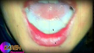 karen swirls huge cum load on tongue in slow motion tease