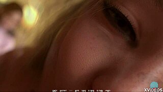 Blonde asian slut babe tempts in lingerie close-up horny roleplay
