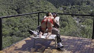 wife surprises me in sexy red lingerie outdoors