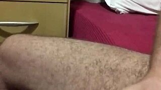 Rich skinny guy strokes huge cock to big cumshot solo