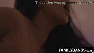 gorgeous milf romy rain tempts penny barber with huge tits lesbian strapon ride in garage 😍🍑💦🔥