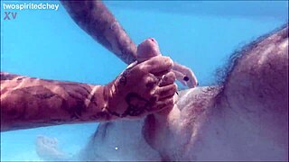 holiday friends splash and play threesome in pool