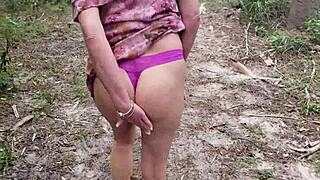 Slutty blonde housewife flashes pierced nipples shaved pussy and hot ass in public outdoor POV