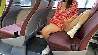 Hot Woman Flashes Tits and Fingers Pussy on Crowded Public Bus Ride