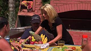 A Pretty Blonde Nympho Gangbang Takes Multiple Cocks Outdoors!