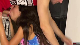 FUCK THIS HOT SKINNY BABE AT HOME PARTY WITH ROUGH COWGIRL AND HUGE CREAMPIE!