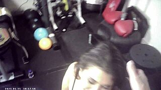 glasses brunette bj and sex in wrestling porn shoot