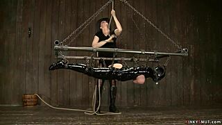 Busty milf tied latex bdsm whipping slave pain! 😈🔗