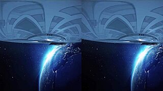 A threesome unfolds in outer space with deepthroat and muff diving