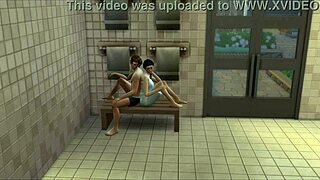 Sims pounding pussy hard in steamy gym sauna! 💦🏋️