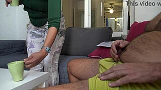 horny mature reveals her hairy pussy to eager young stud