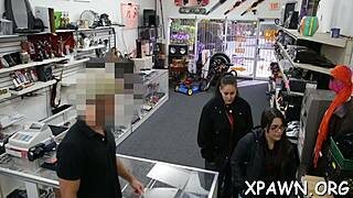 Nasty amateur darling screwed hard in shop by rough cock