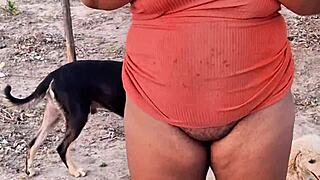 Big ass ebony wife flashes pussy and booty outdoors