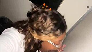 ebony bbw chokes on stranger's bbc at gloryhole sucking hard