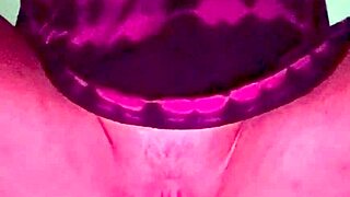 Blonde flashes tight pussy lips up close with vibrator