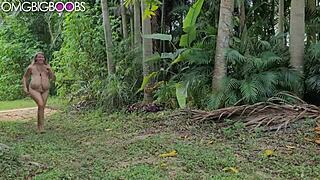 sexy blonde wife flaunts macromastia saggy tits hairy pussy beach