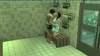 Sims pounding pussy hard in steamy gym sauna! 💦🏋️