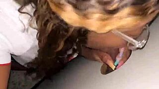 ebony bbw chokes on stranger's bbc at gloryhole sucking hard